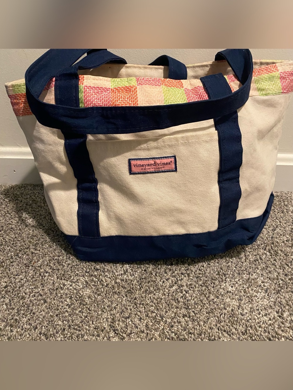Vineyard Vines Navy & Cream Canvas Tote with Multicolor Trim